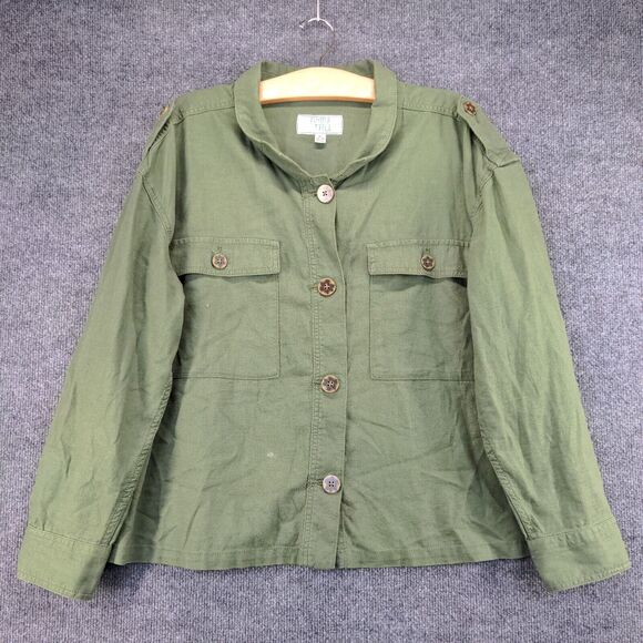 Time And Tru Button Up Linen Jacket Womens XL Long Sleeve Green Chest Pockets - Picture 2 of 14